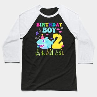 2nd Birthday Boy Shark Funny B-day Gift For Kids Tollders Baseball T-Shirt